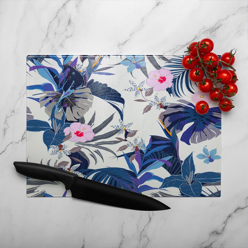 image 1 of Winter Tropical Glass Chopping Board | Multi