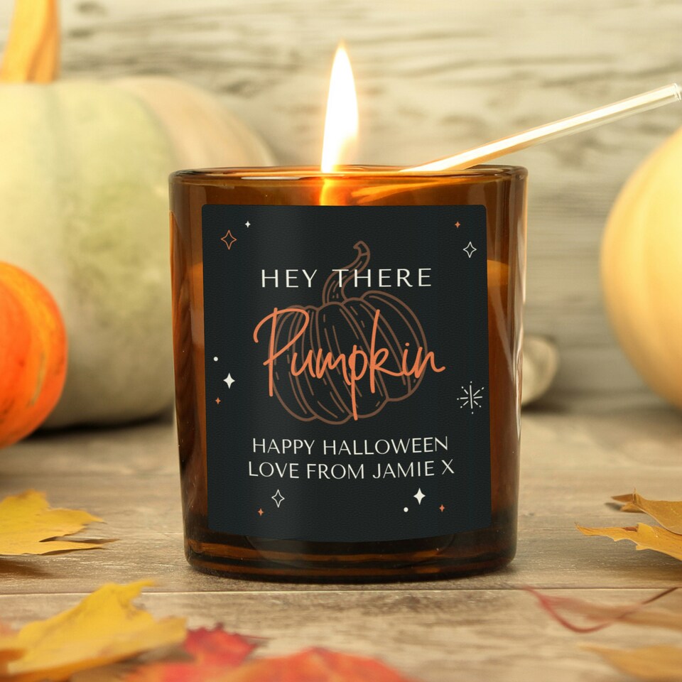 image 1 of Personalised Pumpkin Amber Glass Candle Brown