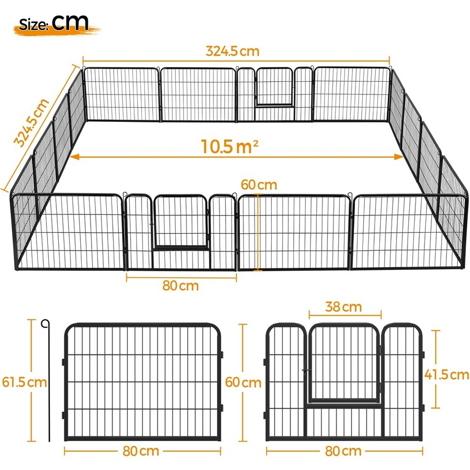 image 1 of Yaheetech 16 Metal Dog Playpen Panels, 80 × 60 cm Black