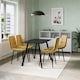 image 2 of 110cm Dining Table & 4 Pcs Velvet Chairs Set Modern Metal Kitchen Furniture | Multi | Black Wood Table Curly Yellow Chair