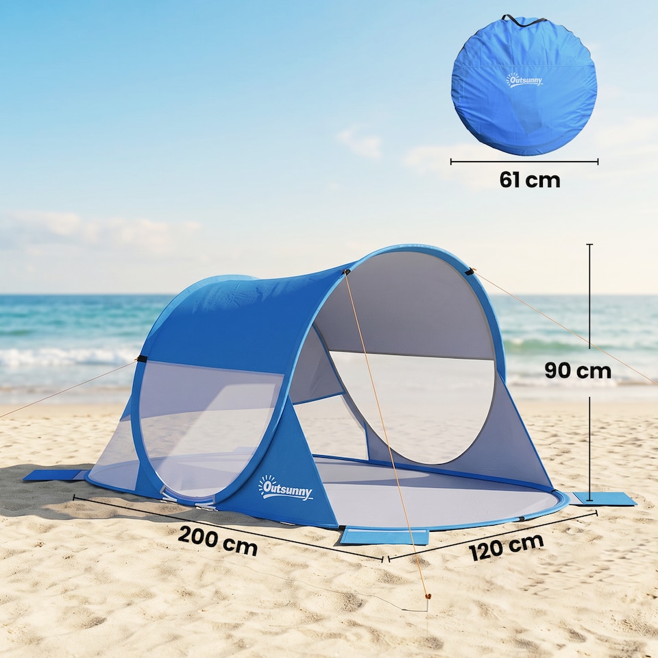 image 1 of Outsunny Portable Automatic Pop Up Beach Tent Outdoor Camp Shelter Blue