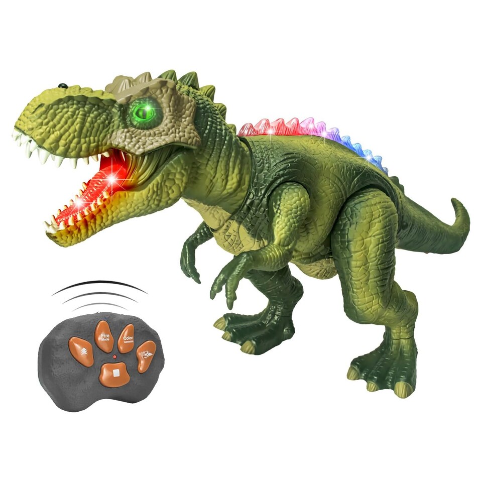 image 1 of Alivio 7 Color LED Walking, Mist Spray Remote Control RC T-Rex Dinosaur Toy