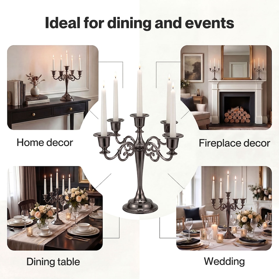 image 1 of Levede Candle Holder 5 Arm Metal Candelabra Black Candlestick Stand Centerpiece