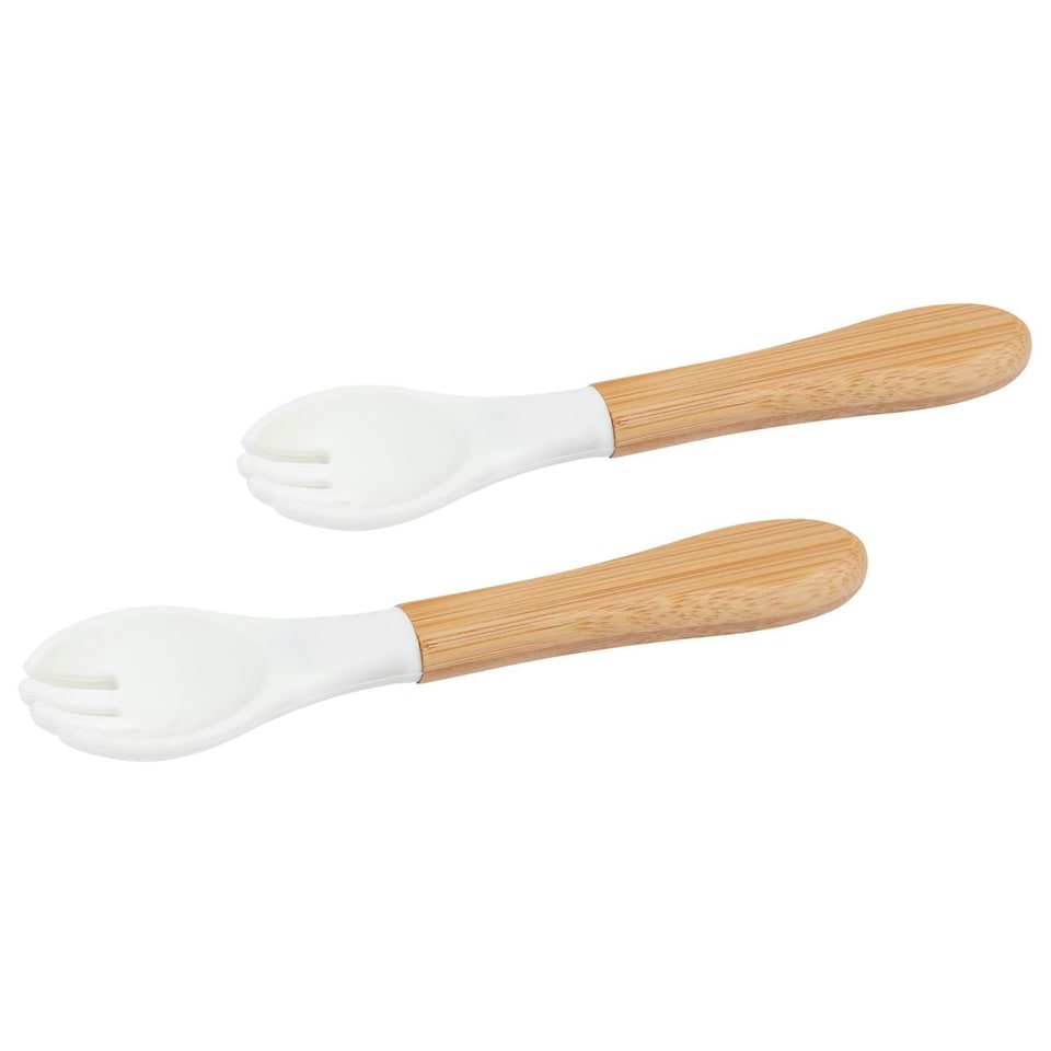image 1 of Tiny Dining Bamboo Baby Weaning Forks with Silicone Tip - White - Pack of 2