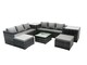 image 2 of Fimous Outdoor Rattan Garden Furniture Set 8 Seater Patio Lounge Sofa Set with Square Coffee Table 2 Side Tables 2 Big Footstools Dark Grey Mixed