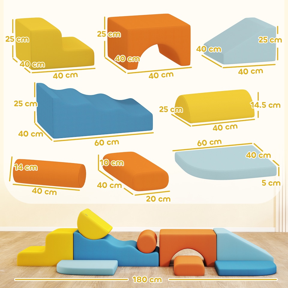 image 1 of AIYAPLAY 9-Piece Soft Play Set, Toddler Climb and Crawl Foam Blocks with Detachable Cover, Indoor Kids Soft Play Equipment for Sensory Motor Skills, Multicoloured