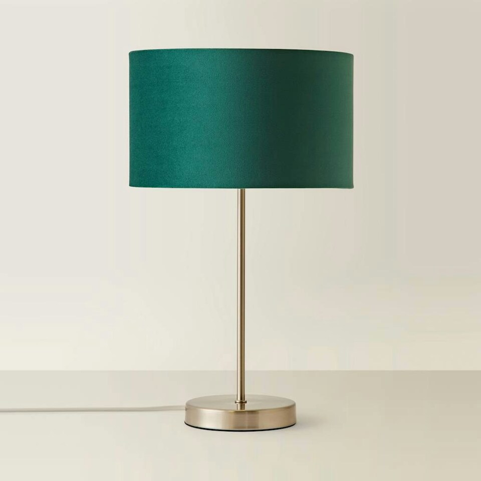image 1 of ValueLights Charlie Brushed Chrome Stem Table Lamp Green Shade Green
