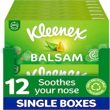 Kleenex Balsam Facial Tissues - Pack of 12 Tissue Boxes - Balm Tissues Protect and Soothe Your Nose with Aloe Vera, Vitamin E and Calendula