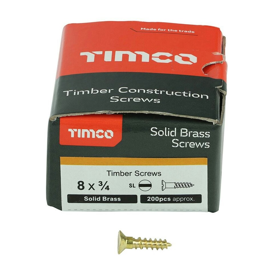 image 1 of Timco - Solid Brass Timber Screws - SLOT - Countersunk (Size 8 x 3/4 - 200 Pieces)