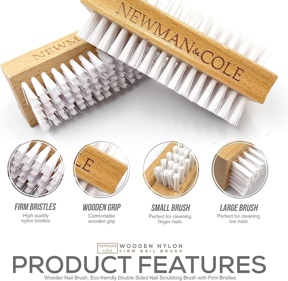 image 1 of Double Sided Wooden Nail Scrubbing Brush with Firm Plastic Bristles(Pack of 3)