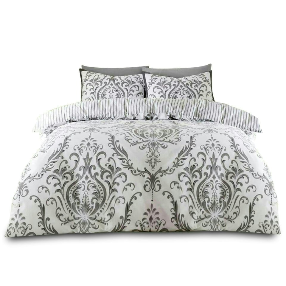 image 1 of VELVETIO Margaux Printed Duvet Cover Set Reversible Polycotton Easy Care Beddings Grey | Charcoal | King