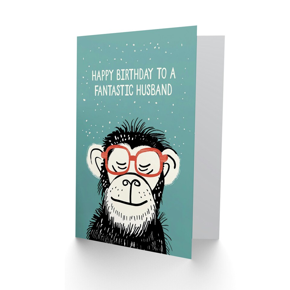 image 1 of Fantastic Husb Cheeky Chimp Nerd Chimpanzee Monkey Birthday Card