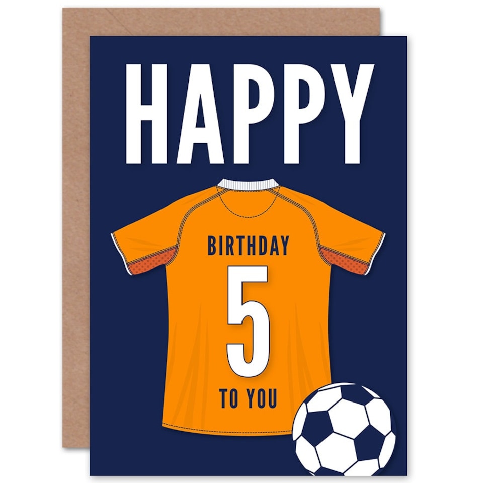 image 1 of Football Strip Kit Orange Jersey Top 5 Year Old Child Kids 5th Birthday Card