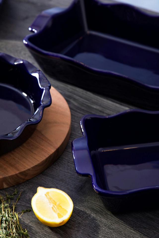 image 1 of Orsina Functional Design Square Oven Dish, Durable Stoneware Baking Dish With Handles, Stylish Blue And Cream