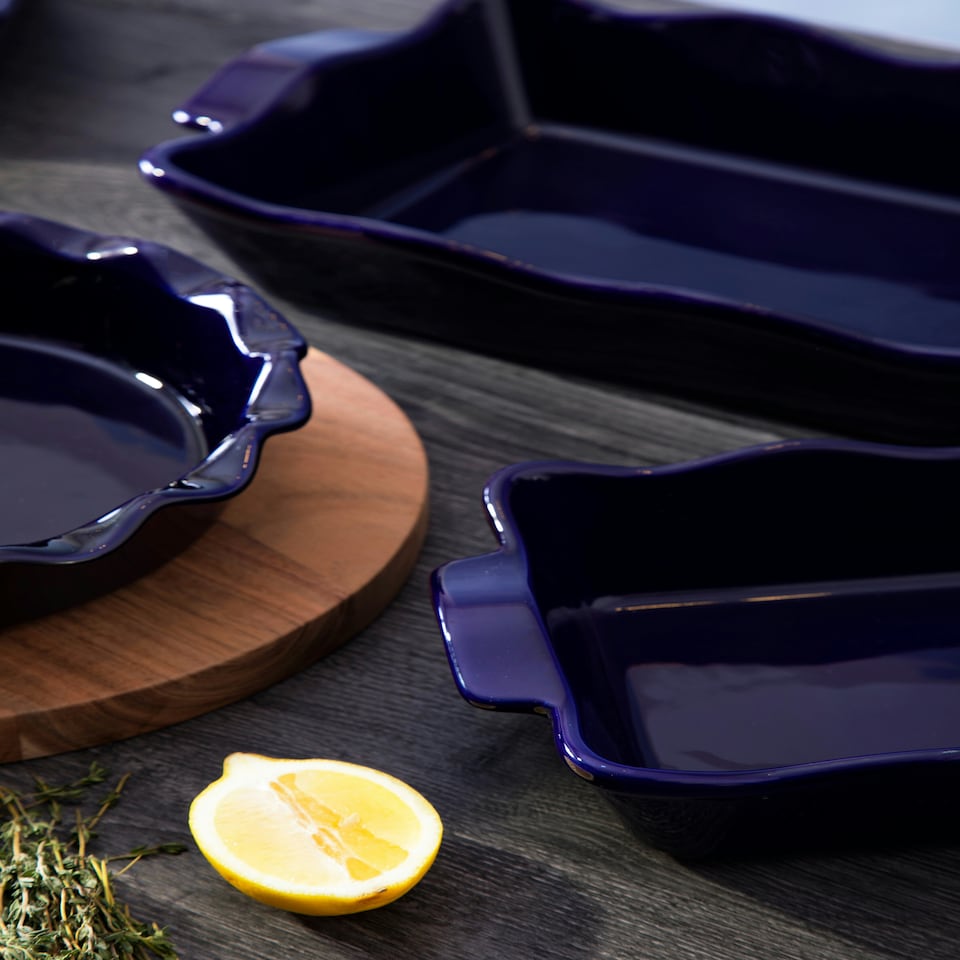image 1 of Interiors by Premier Functional Design Square Oven Dish, Durable Stoneware Baking Dish With Handles, Stylish Blue And Cream Multi