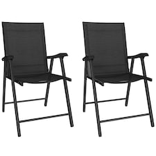Outsunny Folding Garden Chairs Set with High Back, Armrests | Black | Black | Not provided