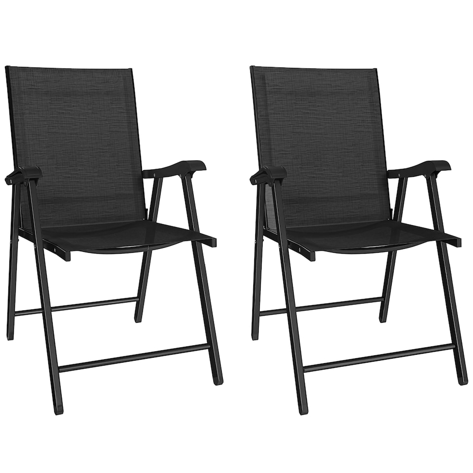 image 1 of Outsunny Folding Garden Chairs Set with High Back, Armrests | Black | Black | Not provided