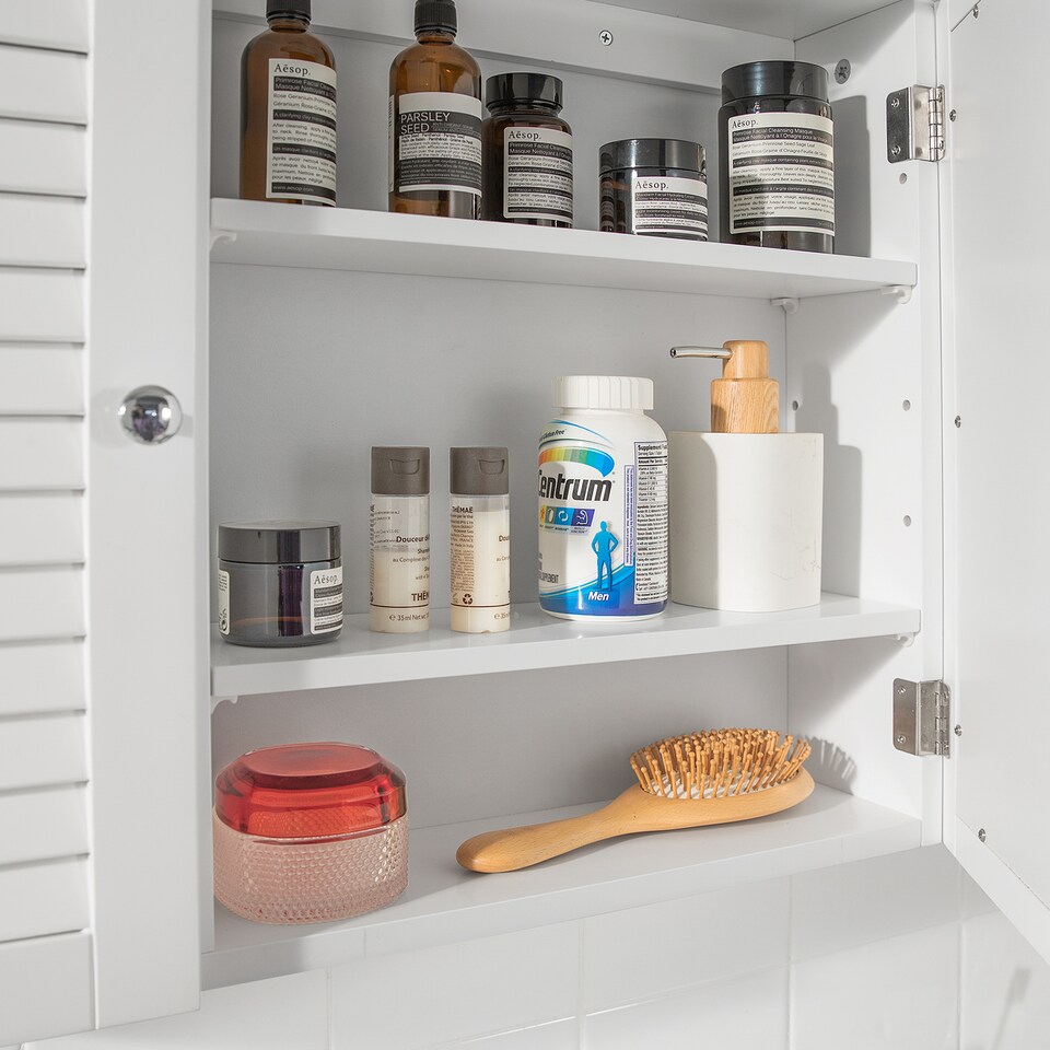 image 1 of SoBuy Bathroom Cabinet with Mirror, White, 25.6x5.9x19.3 inches, 8.45 kg - BZR55-W