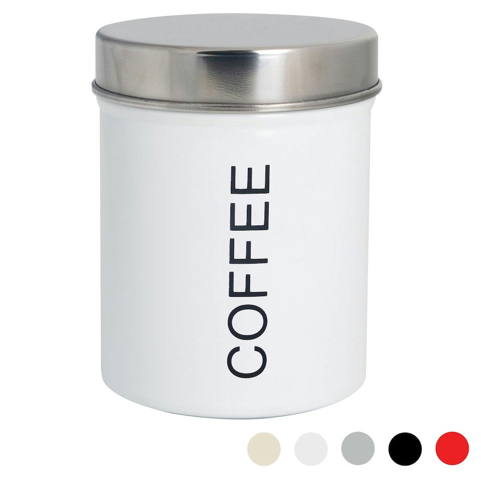 image 1 of Harbour Housewares White Round Metal Kitchen Coffee Canister Kitchen Caddy Kitchen Storage Containers Canisters