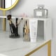 image 8 of HOMCOM Modern Dressing Table with Round Mirror, Vanity Makeup Desk with Open Storage, Faux Marble Texture and Steel Frame for Bedroom, White