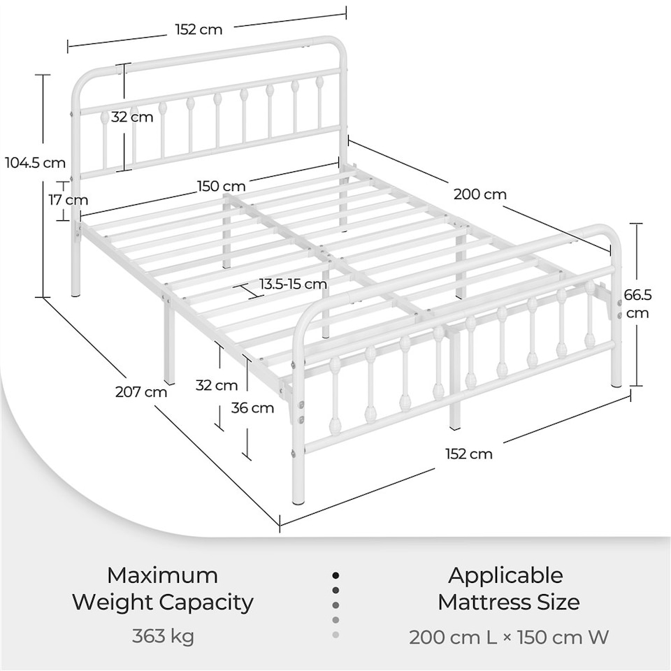 image 1 of Yaheetech 5ft King Vintage Iron Platform Bed with High Headboard White