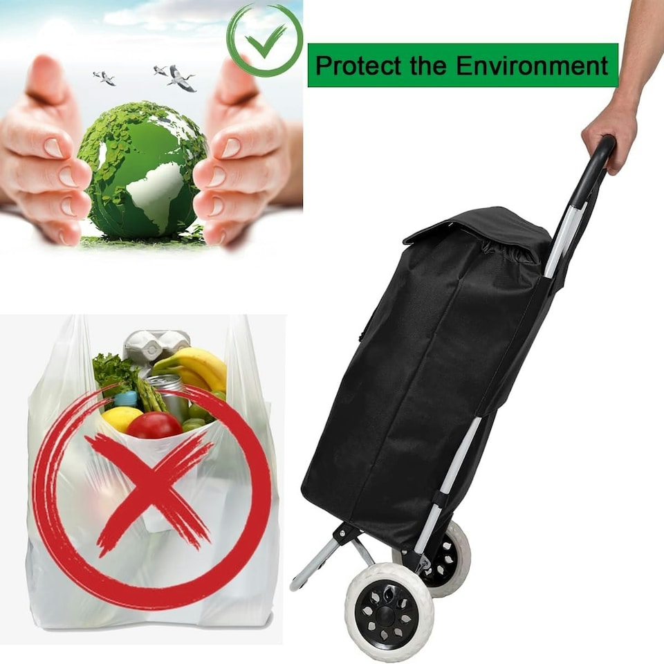 image 1 of 59L Lightweight Shopping Grocery Trolley Travel Folding Luggage Bag 2 Wheels
