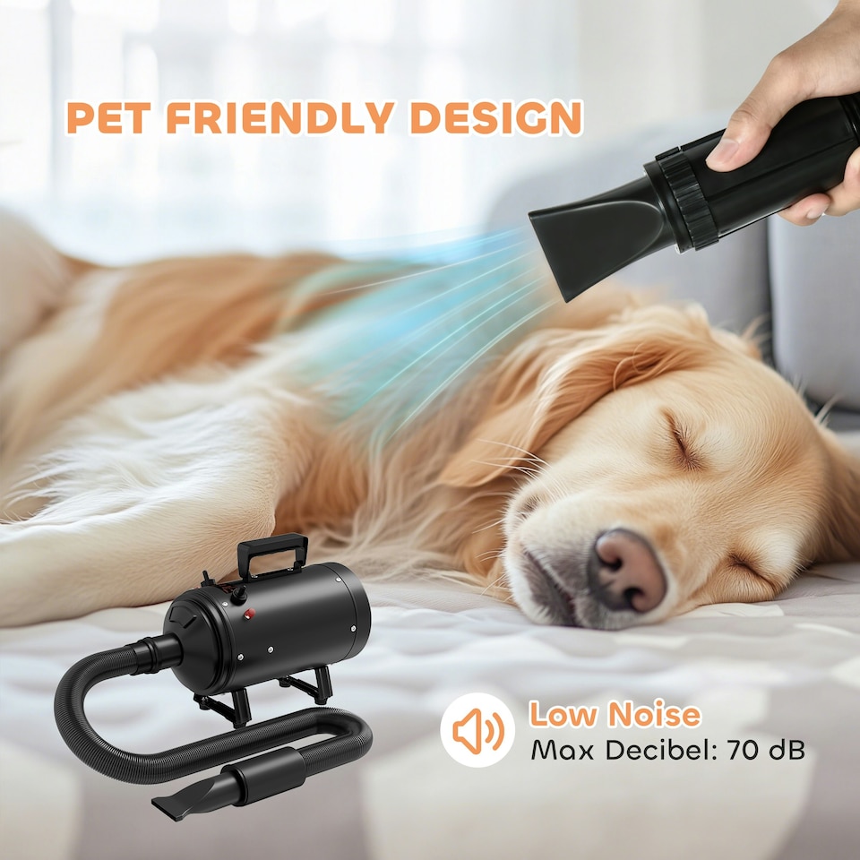 image 1 of PawHut 2200W Dog Hair Dryer with Adjustable Temperature & Velocity, Black