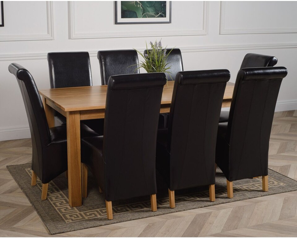 image 1 of Oslo 180 x 90 cm Large Oak Dining Table and 8 Montana Leather Chairs | Black | Black