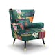 image 1 of Fabric Green Patchwork Victoria Accent Wingback Chair