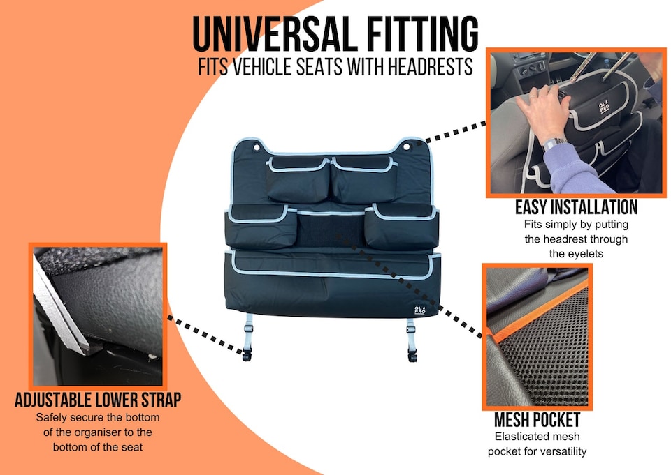 image 1 of Rear Double Seat Storage Organiser - Orange