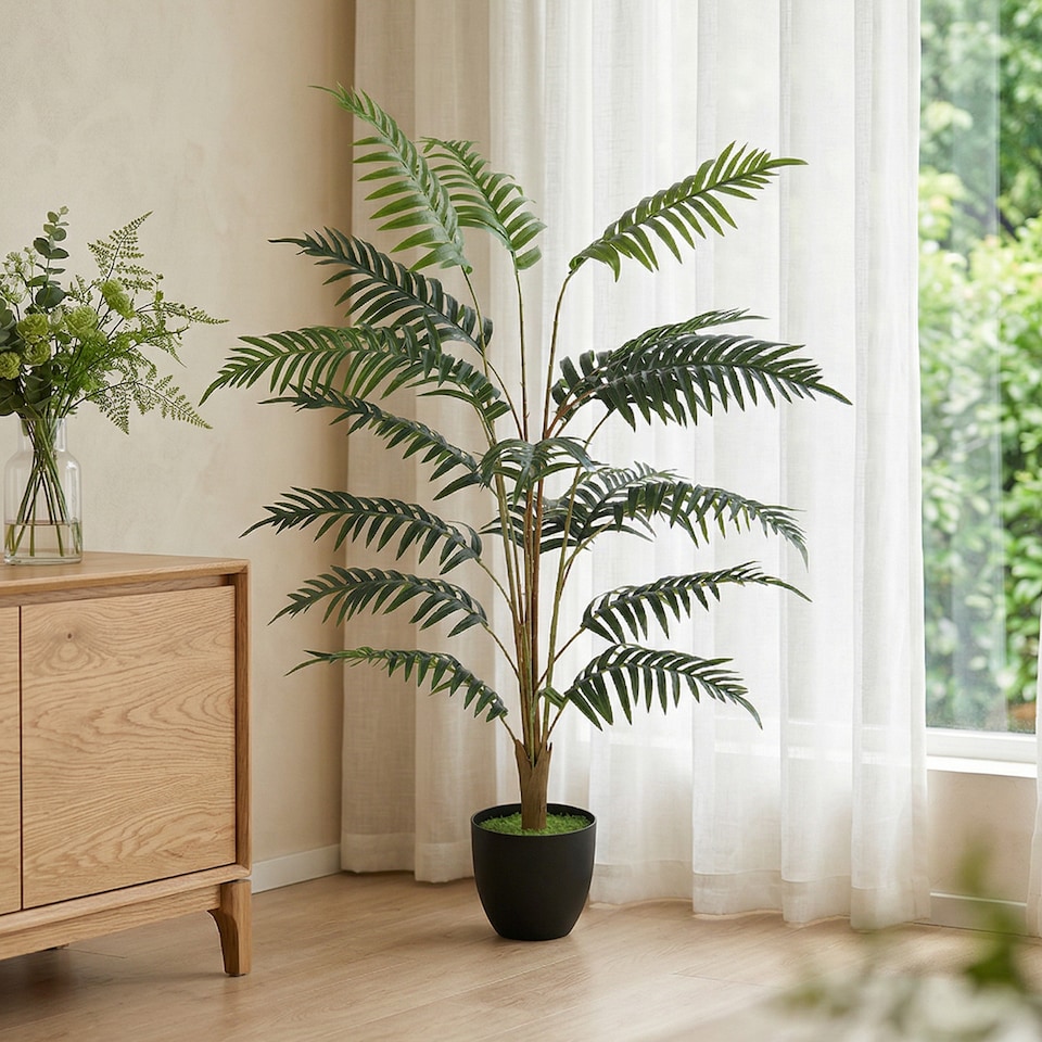 image 1 of HOMCOM 120cm Tall Artificial Fern Topiary Tree in Cement Pot, Green