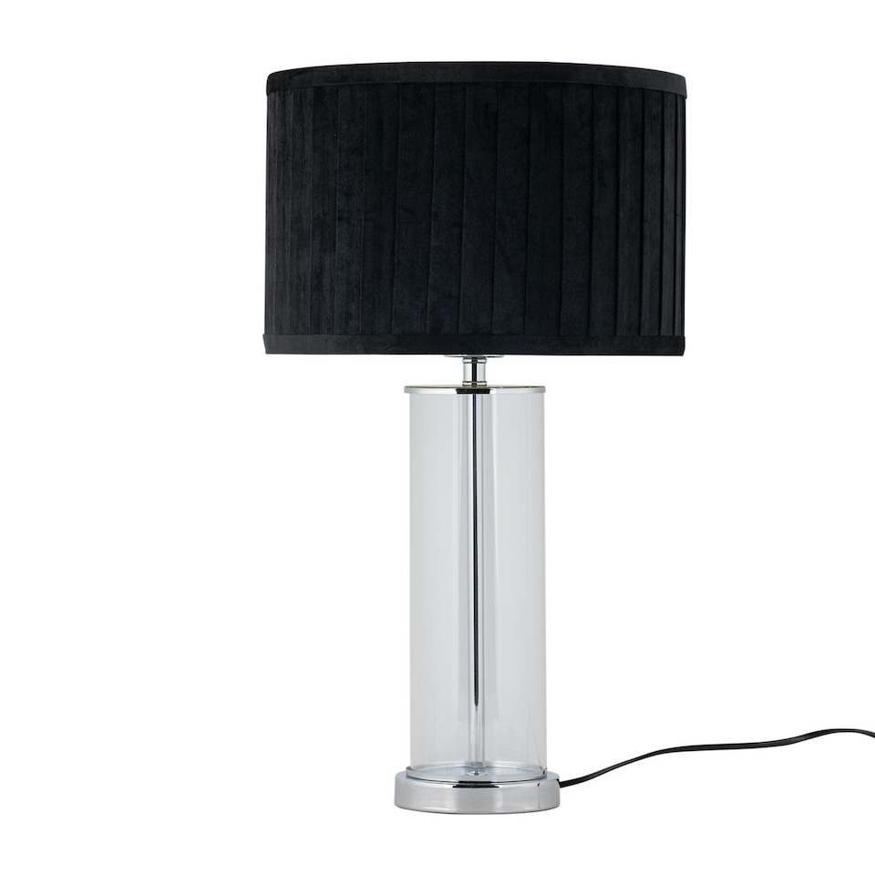 image 1 of Aura - Chrome Table Lamp with Black Pleated Velvet Shade Chrome | Black