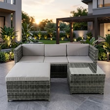 Alivio 3-Seater PE Garden Rattan Corner Sofa Set with Coffee Table & UV-Resistant Cushions (Grey)