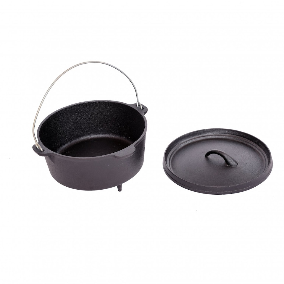 image 1 of 4L Cast Iron Non Stick Dutch Oven Casserole Dish Camping Cooker | Black