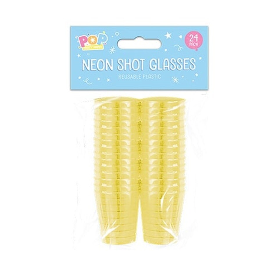 image 1 of Yellow Neon Reusable Plastic Shot Glasses - Pack of 24