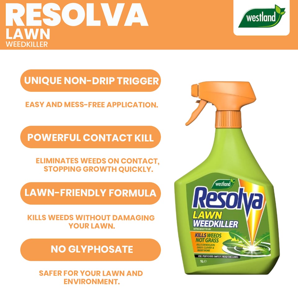 image 1 of Resolva Lawn Weedkiller Extra Ready to Use 1L Broadleaf Weed Control Glyphosate Free | Yellow