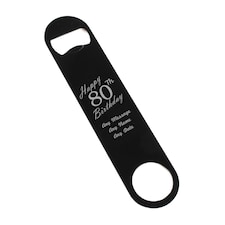 Personalised Happy 80th Birthday Friend Black Steel Bar Blade Bottle