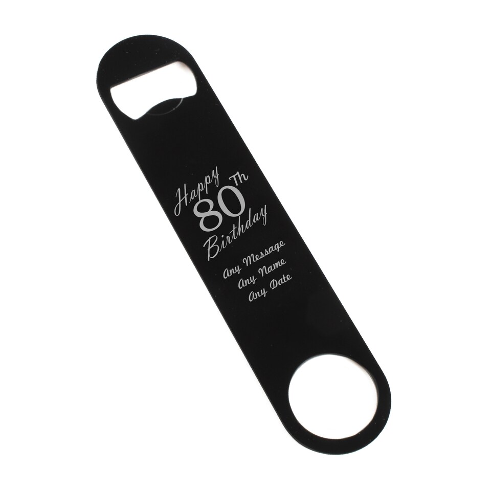 image 1 of Personalised Happy 80th Birthday Friend Black Steel Bar Blade Bottle