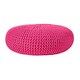 image 1 of Homescapes Hot Pink Large Round Cotton Knitted Pouffe Footstool