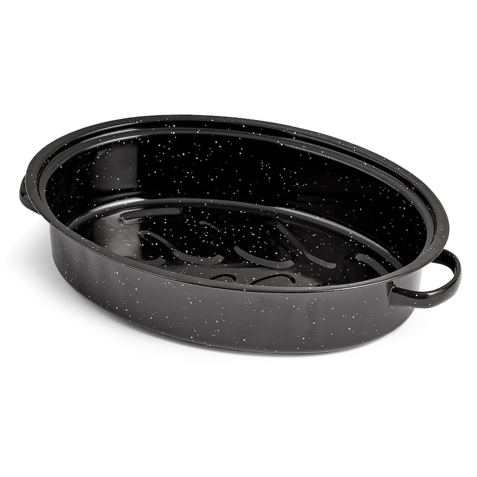 image 1 of VonShef Enamel Roaster with Lid, Self-Basting, Non-Stick Steel Roasting Tin