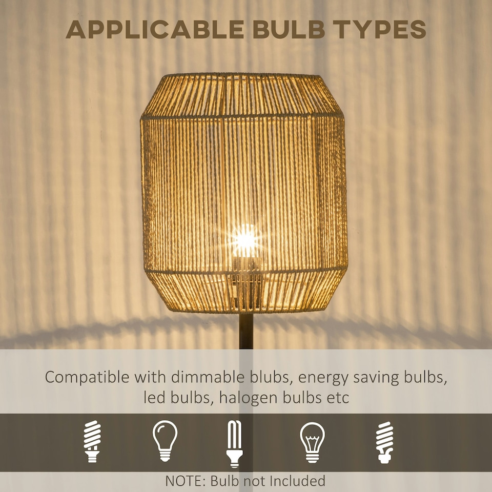 image 1 of HOMCOM Farmhouse Floor Lamp for Living Room Bedroom with Rattan Wicker, Natural