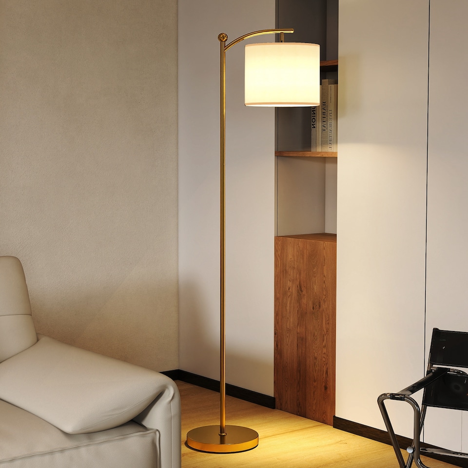 image 1 of HOMCOM LED Floor Lamp with Dimmable Colours Temperature & Brightness, Gold | Gold | Gold Tone