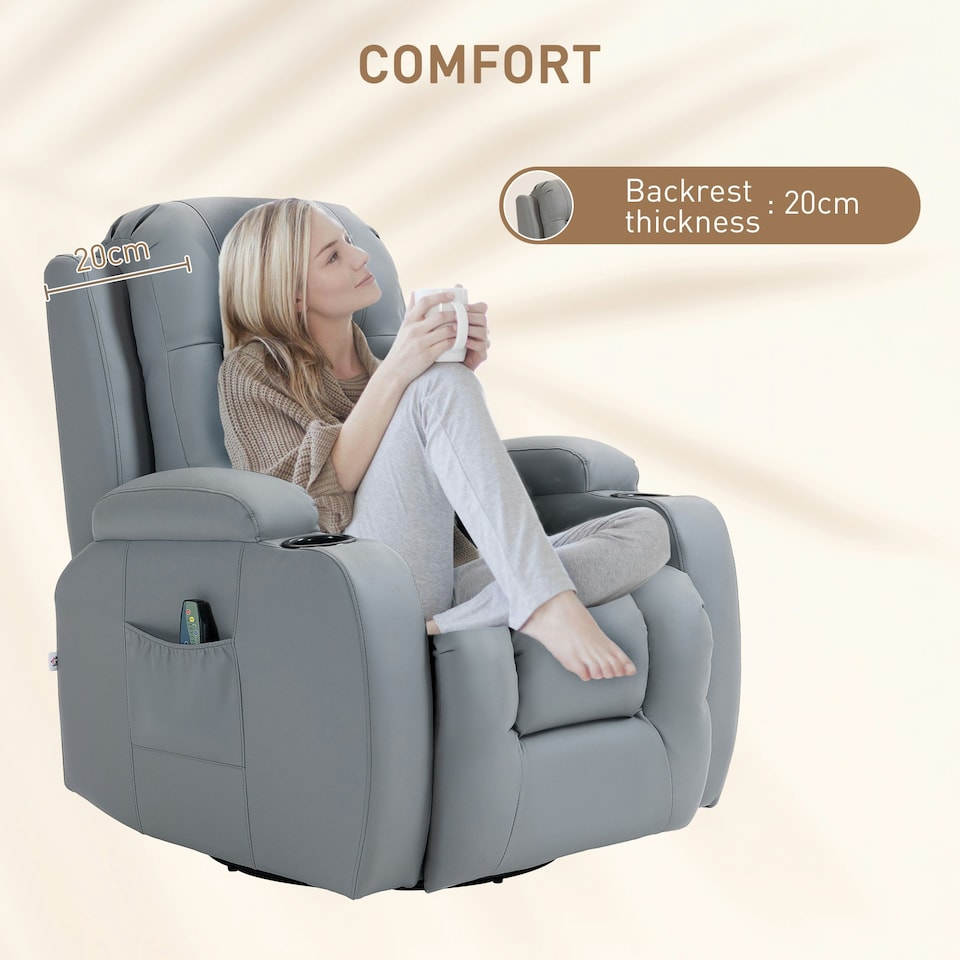 image 1 of HOMCOM Manual Recliner Chair with 8 Vibration & Heat, Light Grey | Multi | Chair