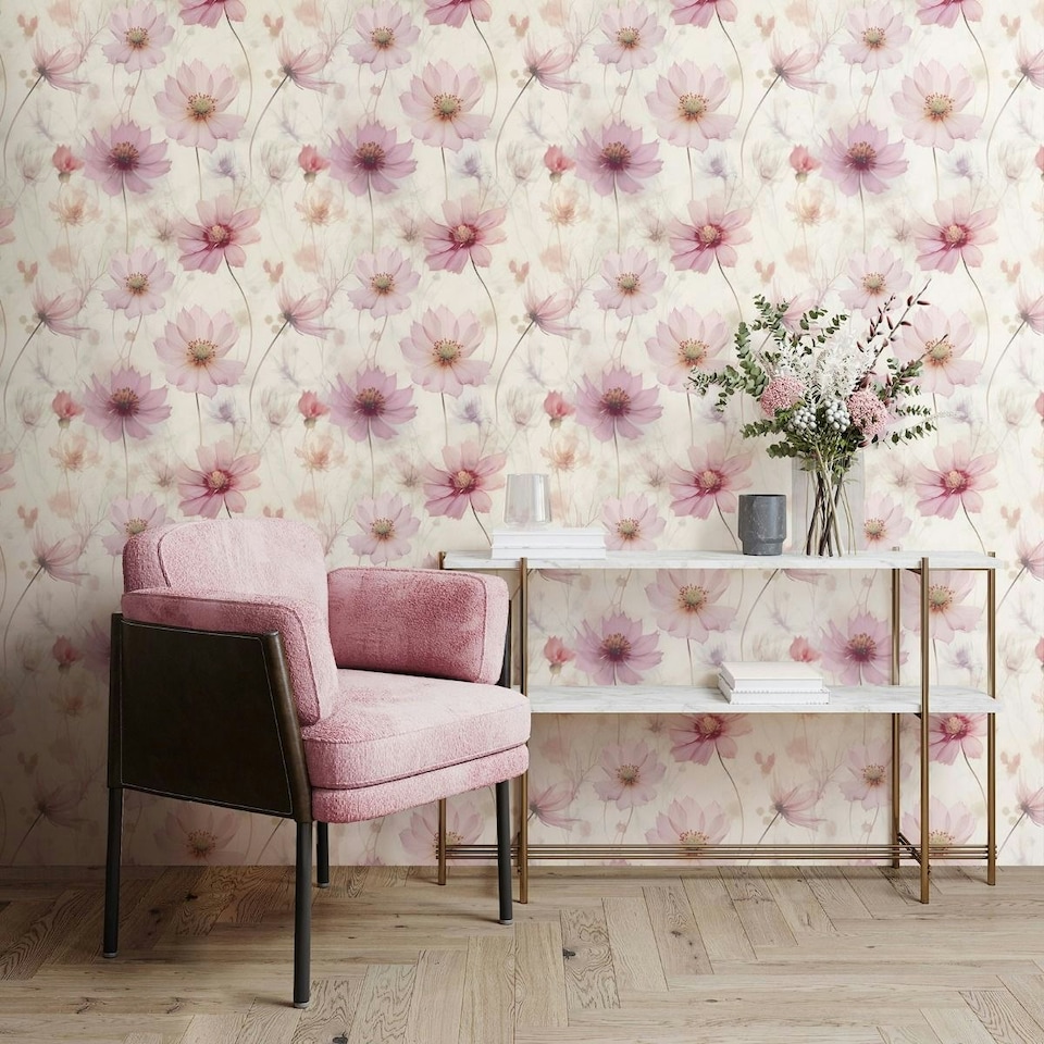image 1 of Muriva Lissa Flowers Wallpaper - Pink - 10m x 53cm Pink