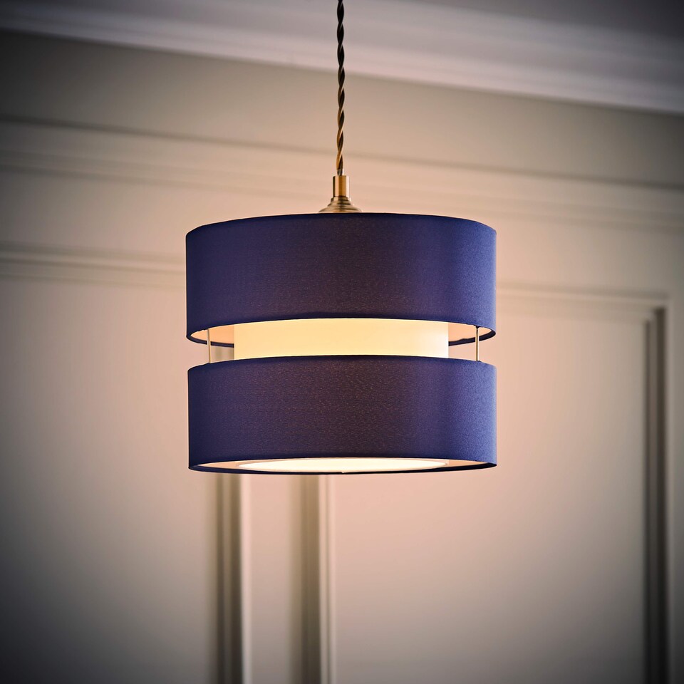 image 1 of ValueLights Sophia Pair of Small Navy 2 Tier Lamp Shades & Bulbs Blue