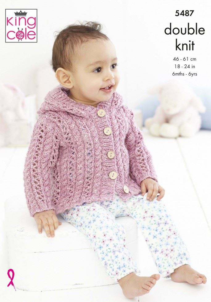 King Cole Cotton Top DK Knitting Pattern 5487, Jackets, Cardigans and Hoodies for Babies and Kids - 6 Months - 6 Years