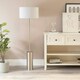 image 2 of ValueLights Lexy Grey Fabric Drum Shade with Brushed Chrome Dimmable Floor Lamp with LED Bulb Grey