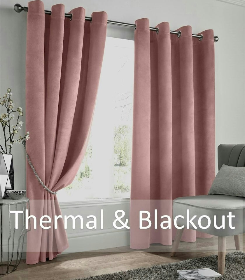 image 1 of Velvet Look Eyelet Ring Top Blackout Curtains - 229cm x 229cm - Blush