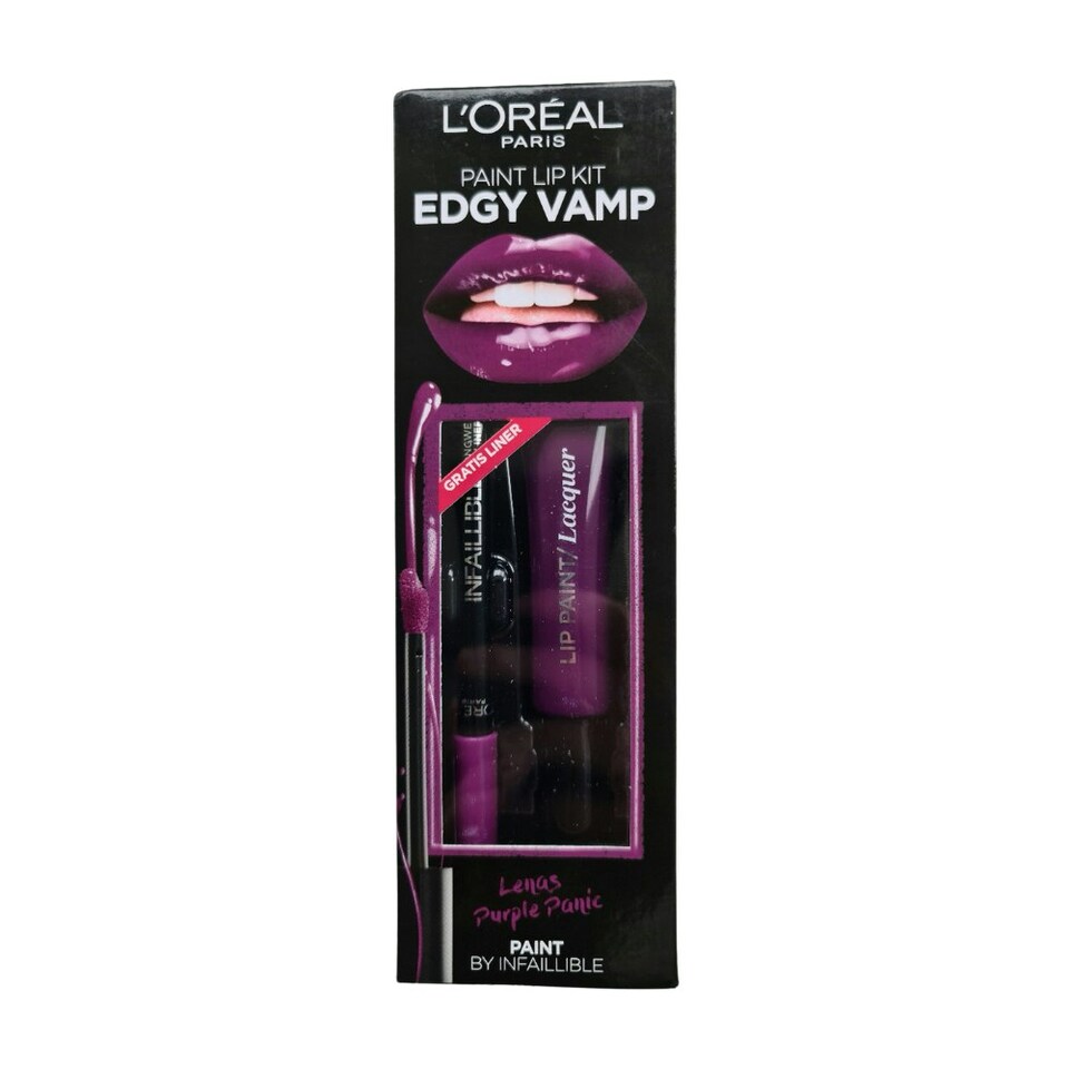 image 1 of L'Oreal Paris Edgy Vamp Lip Paint Kit - Purple Panic