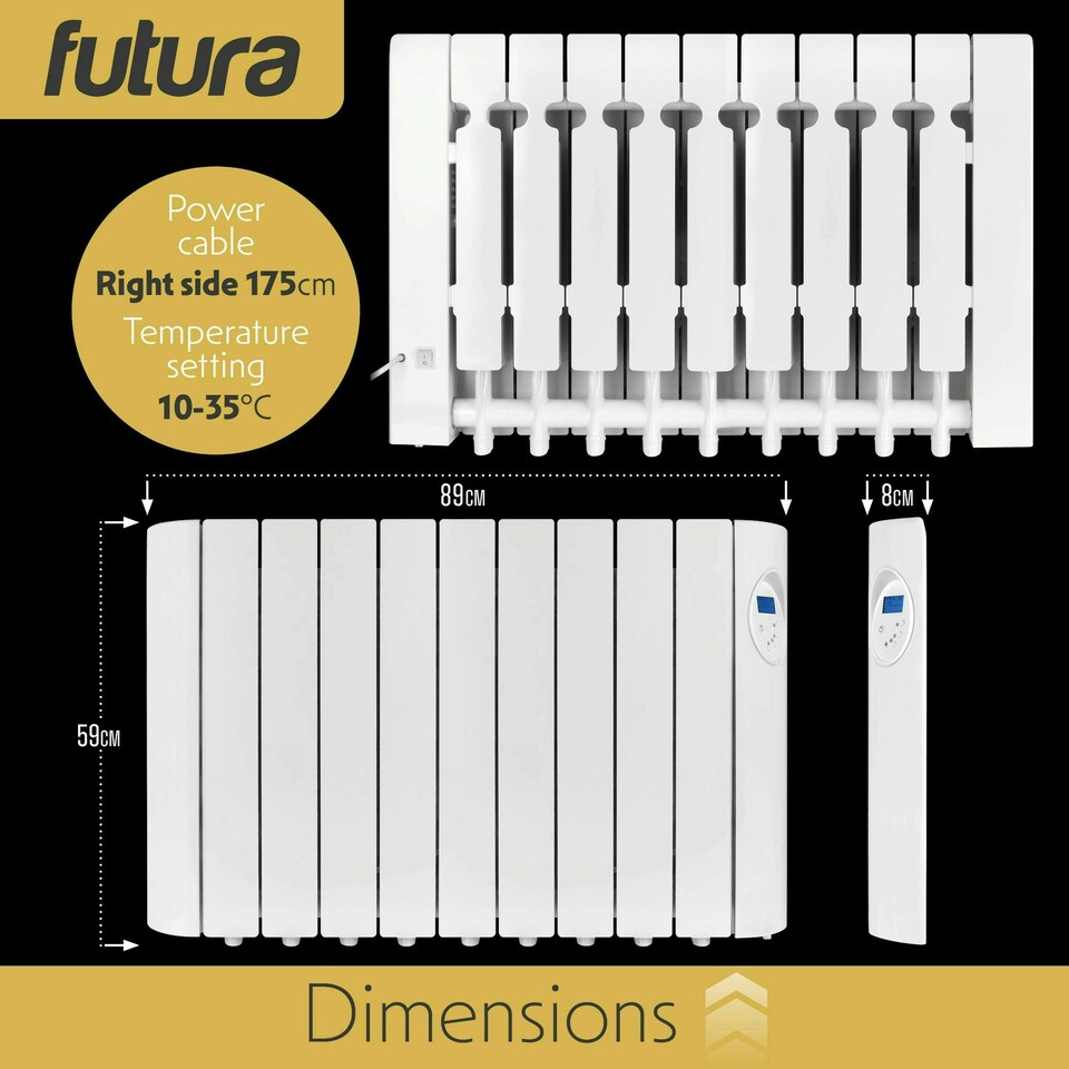 image 1 of Futura 1800W Electric Oil Filled Wall Radiator White